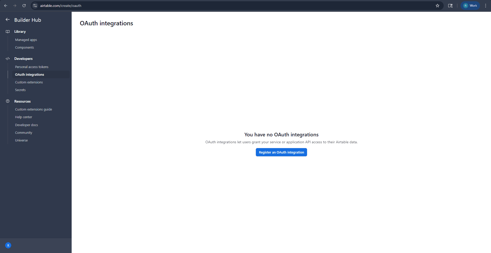 Airtable OAuth Integrations Page